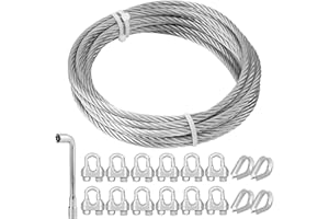 TooTaci 6mm Drahtseil, 5M Edelstahlseil Spanndraht, 6mm Edelstahl Spanndraht 7×19, Stahlseil mit ösen, 5M Stahlseil, M6 Drahtseilklemme, M6 Kauschen, für Outdoor Seilrolle,Hängen,Gardinen seil