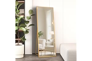 ‎AUFHELLEN AUFHELLEN Ganzkörperspiegel 140x50cm mit Golden Metallrahmen Standspiegel HD Groß Wandspiegel mit Haken für Wohn-, Schlaf- und Ankleidezimmer Spiegel