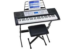 MAMIZO 61 Tasten Keyboard Piano Kit mit Ständer & Hocker,Digital Keyboard für Anfänger, Keyboard Kinder, E Piano mit 300 Klänge, 3-Stufen-Lehrmodus, LCD-Display, Notenständer