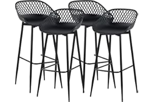anrekl Juego de 4 taburetes de Bar Taburetes de Bar con Respaldo, Patas de Metal Taburete ergonómico Taburete de pie Taburete de Bar para Restaurante, Cocina, Bar, Negro