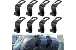 HAEPXYBY 8 Piezas Ganchos para Asiento de Coche, Ganchos para Reposacabezas de Asiento Trasero de Coche, para Bolsos de Mano, Monederos, Abrigos, Bolsas de Alimentos, Negro