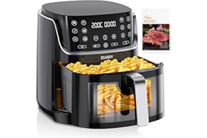 EUARY Friteuse sans Huile 8L Avec Fenêtre Visible Air Fryer 1700W Panneau tactile LED Friteuse à Air Chaud avec 12 Programmes