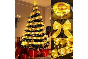 FPEAOB Taśma bożonarodzeniowa, 10 m, 100 diod LED, oświetlenie bożonarodzeniowe, świecąca taśma, łańcuch świetlny, na baterie, dekoracja choinkowa, dekoracja bożonarodzeniowa, do dekoracji wnętrz