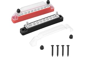 GUNGY Bloques de Distribución de Energía 12V-48V Caja de Distribución de Barra Colectora 150A BusBar con 8 x M4 Pernos de Terminal para Automóvile Barco Rojo Negro 2 Piezas
