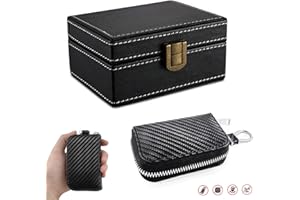 FOVNOT Anti RFID Clé Voiture Boitier Anti Demarrage, Cage Faraday Boitier Blocage Signal Protection Cle Voiture Contre Piratage à Distance Keyless Go (1 Boite RFID + 1 Etui RFID Cle Voiture)
