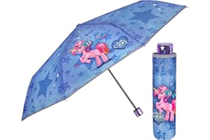 PERLETTI Ombrello Unicorno Bambina Mini - Ombrellino Pieghevole Bimba Rosa e Azzurro - Resistente Antivento con Apertura Manuale - Sicuro 5 6 7 Anni Cool Kids - Diametro 91 cm