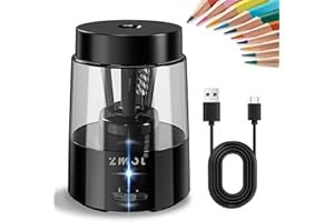ZMOL Electric Pencil Sharpener,Professional Automatic Pencil Sharpener with Container, Auto Stop, Rechargeable Sharpeners for Colored Pencils(6-8mm), Classroom/Office/Home/Black