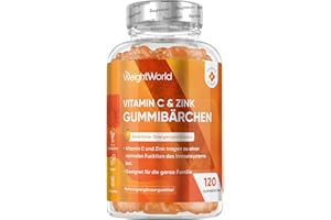 ‎WEIGHTWORLD Vitamin C Zink Gummibärchen - Täglich 2 Vitamin C Gummies für 2 Monate - 200 mg Vit C mit 6 mg Zink - 120 Vegane Gummies - L- Ascorbinsäure & Zinkcitrat mit Natürlicher Orangengeschmack - WeightWorld