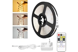Lepro Striscia LED 5M,3000K-6000K/Bianco Caldo e Freddo Dimmerabile,Strisce 300 LED SMD 2835,3 Modalità e Telecomando,12V Flessibile Striscia LED per Cucina,Soggiorno,Halloween,Natale
