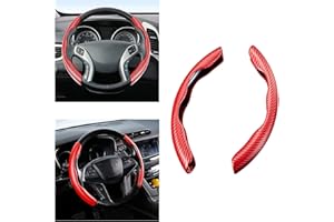 SELLINER Universal Carbon Fiber Steering Wheel Cover,2 Pack Car Steering Wheel Covers,Carbon Fiber Anti-Skid Segmented Car Steering Wheel Protector for Auto/Truck/SUV/Van Steering Wheels Accessories Red