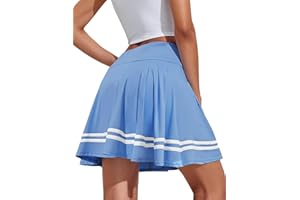 PINSPARK Damen Plissiert Tennisrock mit Hose Athletic Golfrock Activewear Rock mit Hose Drunter Sportrock Outfits Workout Laufen Miniröcke