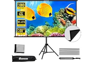 GAINVANE Projector-Screen-with-Stand 100 inch,Indoor Outdoor Projection-Screen with Black-backing,16:9 HD Premium Wrinkle-Free Tripod Screen For Projector with Storage Bag