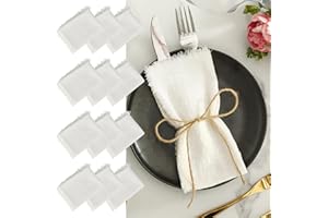 LALAGO 12pcs Tovaglioli Stoffa 45x45cm, Tovaglioli di Stoffa con Frange, Tovaglioli di Lino Cotone Lavabili Riutilizzabili per Matrimoni, Hotel, Ristoranti, Eventi e Feste Bianco