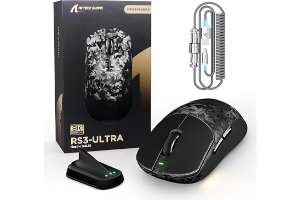 ATTACK SHARK RS3 Ultra Gamingmus i Kolfiber & C06 Ultra-Kabel–Svart B