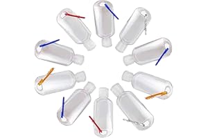 ANIGOOD Refillable Plastic Bottles with Flip Top 50ml Travel Size Belt Clip Hook Carabiner Mini Liquid Gel Portable Dispenser Leakproof Container (Pack of 5)