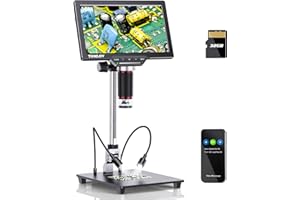TOMLOV DM201 Pro 7'' HDMI Digital Microscope, 10" Extension Stand, 16MP LCD Coin Microscope with Adult Screen, Soldering Microscope, TV/Windows/Mac Compatible (32GB Card)