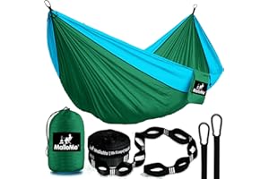 MalloMe Einzel Hängematte (285 x 140cm) Ultraleichte Reise Camping Hängematten für Outdoor 2 Personen oder 1 Kinder & Erwachsene Atmungsaktives Wasserdichtes Fallschirm-Nylon, inkl. Premium Karabiners