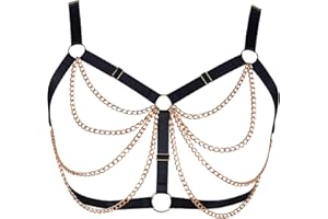 PETMHS Punk Brust Harness BH Body Chain für Damen Truhe Kette Schwarz Gothic Halsband Ketten Riemchen Geschirr BHs Körperschmuck Clubwear Mode Belly Belts