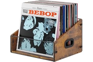 YUZEHUAZA Vinile Record Storage Holder Trapezoidale LP Record Crate Album Mensola Desktop Organizer Porta Dischi Box per Libri File Foto, Rustico Marrone