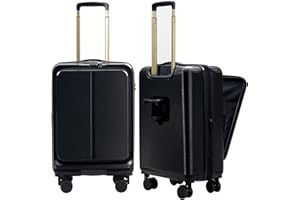 AOLIWEI Custodia rigida in ABS, per bagaglio a mano con scomparto per laptop, trolley da viaggio espandibile, manico telescopico, TSA, 4 ruote, Nero , s, Trolley rigido con ruote girevoli