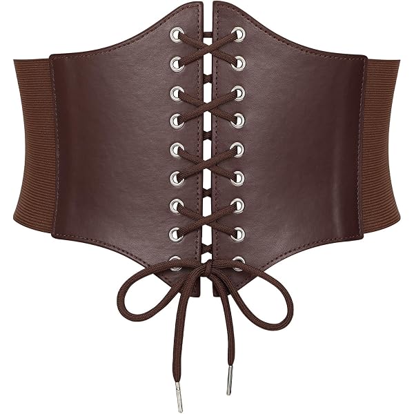 HOLEMZ Elastico Corsetto Cintura Cinture Lacci da Donna Larga Band Legato Cinch Retrò Pelle Sintetica per Costume Camicie Gonne Abbinare Signora Ragazze Nero Marrone 2 Pezzi