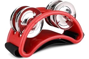 Flexzion Fuß Tamburin Percussion Mit zweireihig Stahl Jingles - Fuß Shaker Musikinstrument Schlagzeug für Kinder Ktv Party Schuhe Spielzeug-Geschenk-Sänger Sänger Cajon & Guitar Players 1 Rot