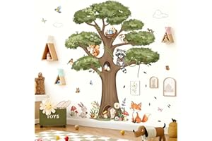 decalmile Adesivi Murali Animali Foresta Albero Grande Adesivi da Parete Animali del Bosco Volpe Coniglio Decorazione Murale Asilo Nido Camerette Bambini Camera da Letto