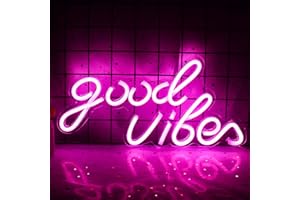 WANXING Insegna al neon rosa Good Vibes, insegne al neon per la decorazione della parete, vera luce al neon in acrilico, luci da 7,9"*15,9" per camera da letto, bar, casa, matrimonio, festa di compleanno