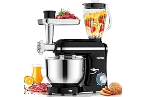 ﻿Homlee 3 en 1Robot Pâtissier 2000W Robot Patissier Multifonctions, avec Hachoir à Viande 1,5L Électrique de Jus,5.5L Bol Mélangeur,Fouet,Crochet Pétrisseur,Batteur