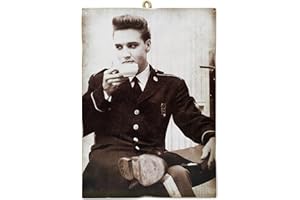 KUSTOM ART Tableau quadrillage style vintage série acteurs & café Elvis Presley impression sur bois 18 x 25 cm.