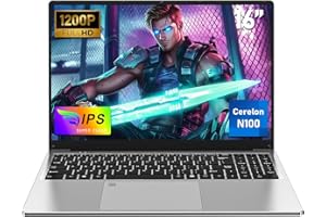 NAIKLULU 16 Pouces Ordinateur Portable Gaming, N100 Processor(1,0 à 3,4GHz) RAM 16GB SSD 1TB Pc Portable Gamer Laptop 2025 Computer, 1920X1200P/Clavier Complet Rétroéclairé/Webcam/Touchpad/6000Mah