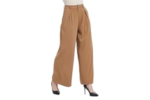 Tronjori Mujeres Pantalones Cintura Alta Casual Pierna Ancha Plisados Delanteros Pantalones con Bolsillos Laterales para Ocio Trabajo Oficina