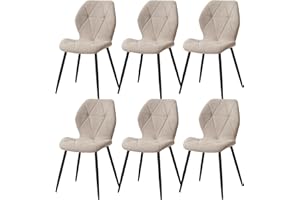 GrandCA HOME Juego de 6 Sillas de Comedor, Sillas de Comedor Tapizadas, Sillas de Cocina Nórdicas, Sillas Acolchadas con Patas de Metal, Cojines de Tela de Rombos, Beige-R