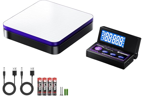 UNIWEIGH Balance postale numérique précise 110lbs/0.1oz,Balance sans fil pour colis en acier inoxydable/5 unités/LCD/TARE/Fonction Hold,Balance postale pour colis/Pesée postale,batterie et USB