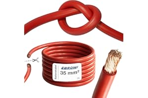 EBROM Câble de batterie très flexible Hi-Flex (Hi Flex) 35 mm² Au mètre en rouge - Très flexible Gaine en PVC (70 ± 5 Shore) 100% cuivre 35 mm² Comme câble de démarrage, câble de chargement ou autre