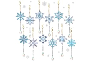 Anyingkai 36 szt. Boże Narodzenie wiszący płatek śniegu, Boże Narodzenie wiszące dekoracje płatków śniegu, brokat płatek śniegu, ozdoby świąteczne z płatkami śniegu (niebiesko-B)