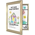 Americanflat A4 Kids Artwork Display Frame in Gold - Use as 25.5x32 cm Kids Art Frame without Mount - Front Opening Childrens Artwork Display Holds 100 Pieces