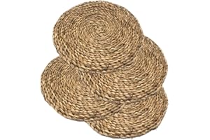 MGE WORLD MGE - 4X Salvamanteles Individuales de Mimbre - Bajoplatos Redondos - Manteles Individuales Redondos - Bajoplatos Mimbre de Mesa - Bajoplatos Individuales - Manteles Individuales - Set de 4, 25 cm