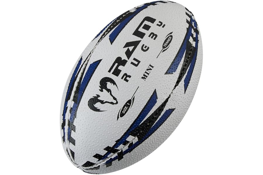 Ram Rugby Mini Rugby Ball - Air Filled (Blue) or Softee (Red) - Size 1 (15cm) Fun Rugby Ball – Great Gift for Birthday or Christmas – Perfect for Kids & Minis Rugby – Corporate Gift or Stocking Filler