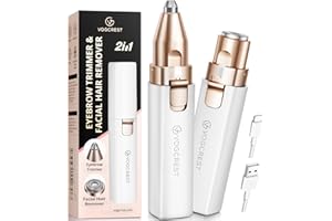 VG VOGCREST Rasoio per viso per donna: Rasoio elettrico 2 in 1 per il viso e le sopracciglia - luce LED integrata per la rimozione dei peli del viso delle labbra e del corpo delle (Bianco)