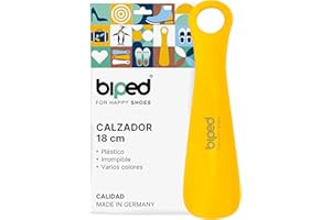 DIE SCHUHANZIEHER biped Calzador de plástico 18 cm – Calzador pequeño y ergonómico, ideal para viajes, niños y adultos – Calzador corto para zapatos fácil de usar z1560(amarillo)
