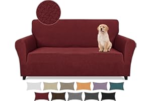 Lydevo Copridivano 2 Posti con Braccioli Fodere per Divano Jacquard Nuovo Spessore Rivestimento per Divano con 2 Copricuscini Universale Divano Protector per Animali,Tattile Jacquard#Claret