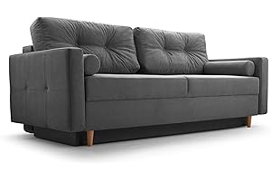 Fabryka Mebli Idźczak Schlafsofa Sofa Pastella Couch Ausklappbares Schlaffunktion Bettkasten - Kissen Bettzeugbehälter Hilfsautomat Wohnzimmer, Gästezimmer Modern Design (Queens 23 Dunkelgrau)