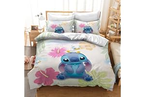 SMNVCKJ Stitch Juegos de ropa de cama con diseño en 3D, ropa de cama de 100 % microfibra gruesa y suave, incluye fundas de almohada, adecuada para niños y niñas (individual, 135 x 200 cm, 3)