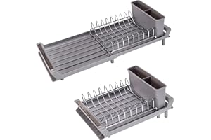 Erreke Scolapiatti da Appoggio per Lavello, Scolapiatti Pieghevole, Scarica nel Lavello, Punte Protettive per Stoviglie, Allungabile da 28 a 47 cm di Lunghezza, per 20 cm di Larghezza, Colore Grigio