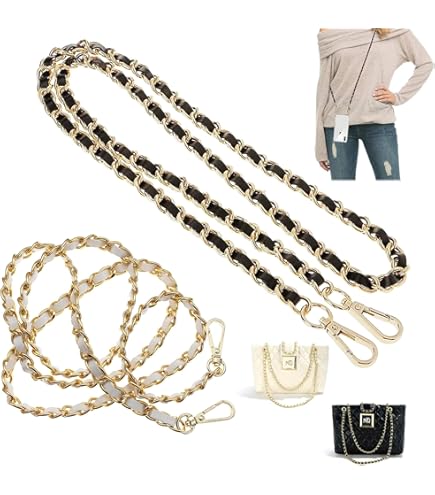Spldsun Chaîne Sac, Chaîne Remplacement Cuir, Chaîne Sac Métal, Chaîne Sac Remplacement, Ajustable, Fermoir Pivotant, DIY Pour Sac à Main, Sac à Bandoulière (Blanc