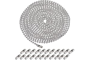 BEHAHAI 16.4 Feet Ball Bead Chain, Metal Beaded Pull Chain Extension with Connector Ball Chain Keychain Beaded Roller Chain with 20 Matching Connectors (3.2 mm, Silver）