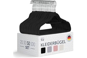 ‎BLUMTAL Blumtal 50 Stück Kleiderbügel aus Samt – Samt-Kleiderbügel, rutschfest, um 360° drehbar, platzsparend, hochwertig mit Krawattenklammer – Schwarz