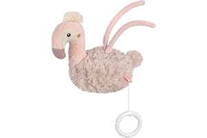 Fehn Spieluhr Flamingo – Kuscheltier & Einschlafhilfe: Aufzieh-Spieluhr mit sanfter Melodie "Weißt du wieviel Sternlein stehen" beruhigt in jeder Situation – für Babys und Kleinkinder ab 0+ Monaten