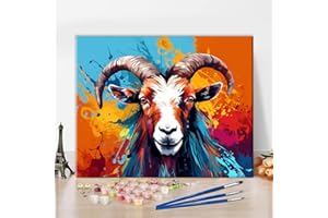 TISHIRON Abstract Black Goat Paint by Number Colorful Animals Paint by Numbers for Adults Abstract Animal Portraits Paint by Numbers Kits on Canvas Paint by Numbers for Adults Beginner - Modern Décor 16"x20"